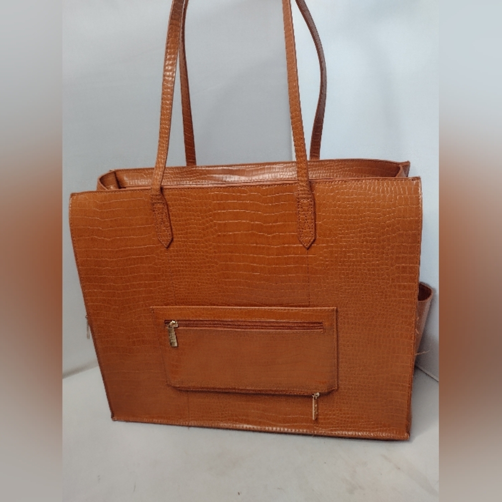 Women’s Structured Tote Bag in Cognac Faux Croc